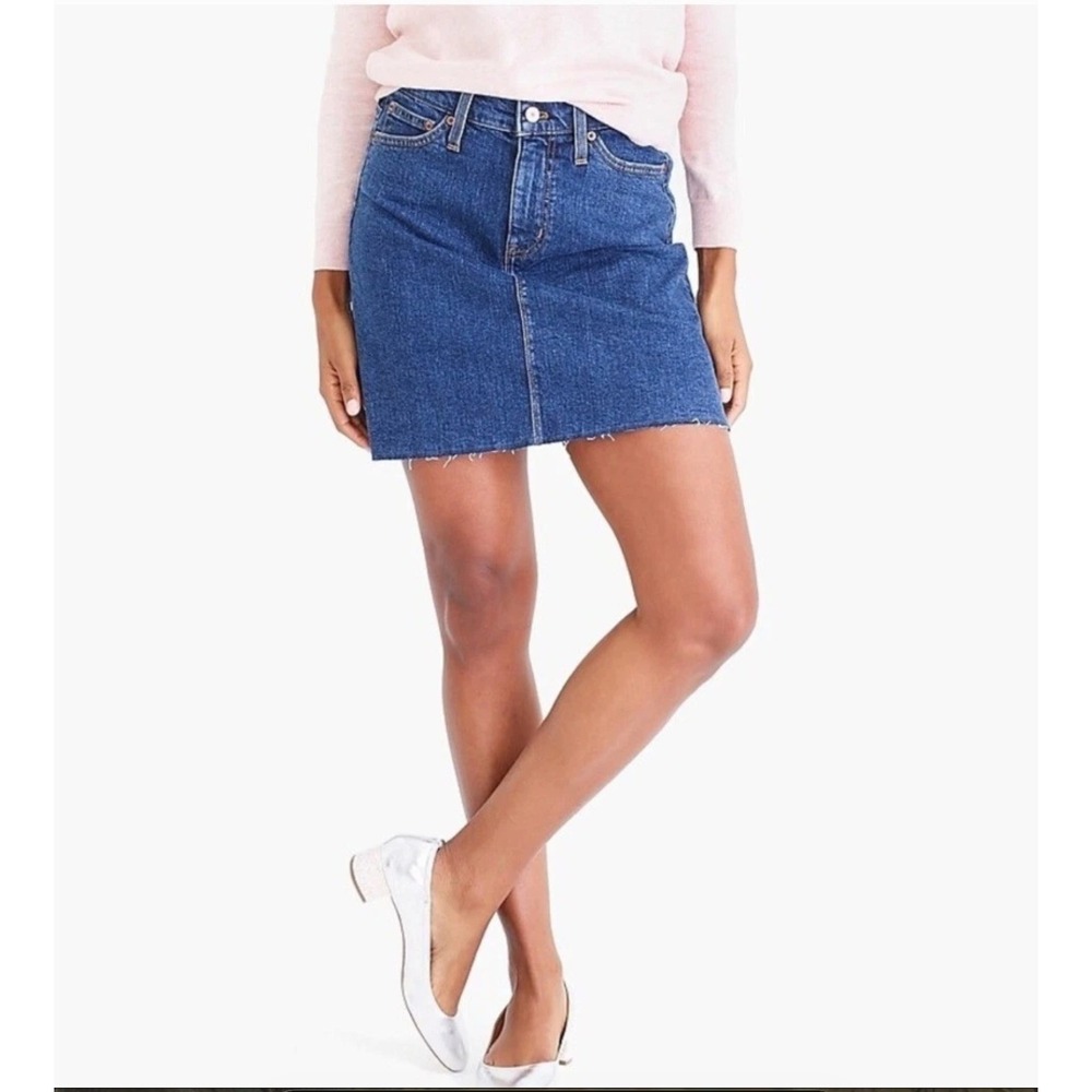 J.Crew Mercantile Denim Mini Skirt Raw Hem Blue Jean Casual Boho Size 4